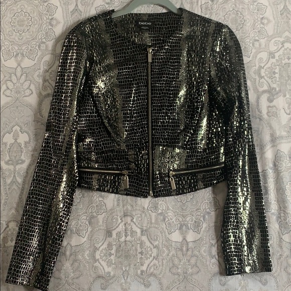 BEBE cropped suede/foil jacket - Picture 1 of 5